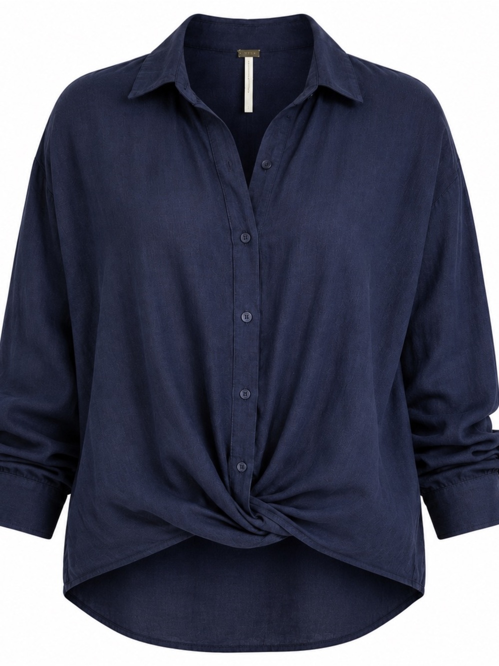 YFB Traveler Navy Button-Front Twist Hem Shirt
